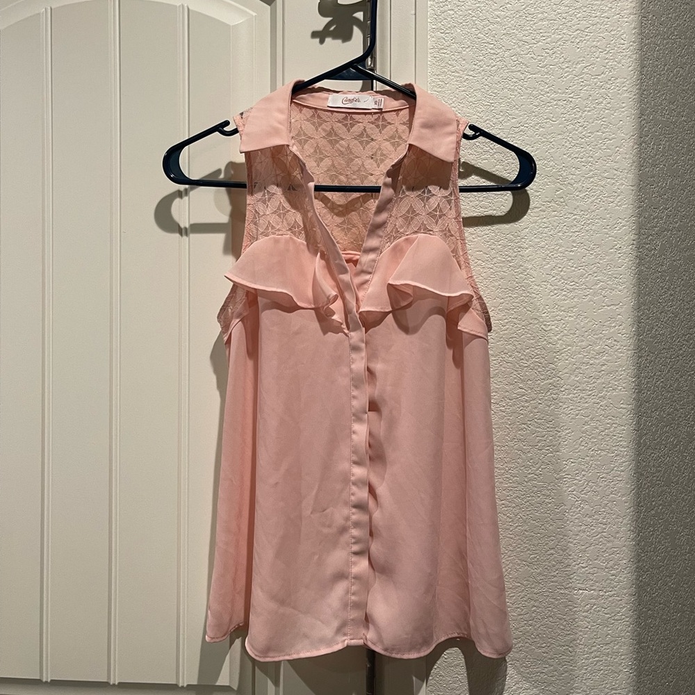 Candie’s sleeveless lace blouse, pink, Size XS